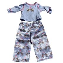 American Girl 18&quot; Doll Reindeer Pajama Set Blue Long Sleeve Top &amp; Elasti... - $268.41 MXN