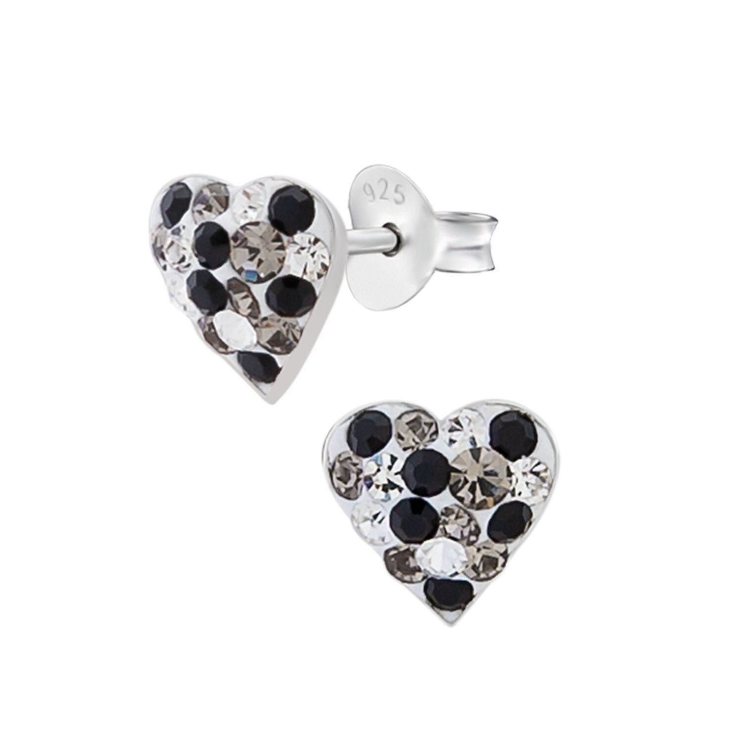 Primary image for Multi Crystals Heart 925 Sterling Silver Stud Earrings