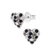 Multi Crystals Heart 925 Sterling Silver Stud Earrings - £10.99 GBP