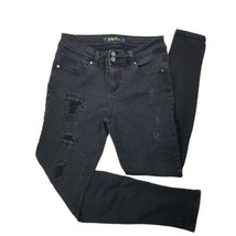 Indigo Rein Skinny Jeans Women Juniors Sz 11 Ripped Distressed Black W33.5 L29 - £15.00 GBP