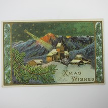 Antique Christmas Postcard Church Snow Shooting Star Mountains Gold Embossed - £15.75 GBP