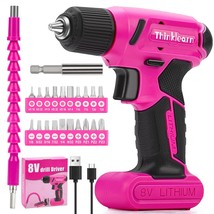 8V Pink Cordless Drill Set, Electric Screwdriver Drill Driver Set With 3... - $49.39