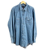 Wrangler Mens Shirt Denim Blue Pearl Snap Long Sleeve W Embroidered Pock... - $33.74