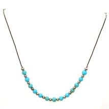 Vtg Sterling Sign 925 Handmade Liquid Silver and Ball Turquoise Bead Necklace 16 - £30.85 GBP