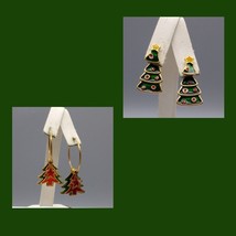 Vintage Christmas Tree Earrings Bundle, Studs and Hoops with Gold Tone Fun - £19.78 GBP
