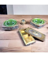 Vintage MCM California Smoking Set - Ashtray Table Lighter Green Gold Ce... - $139.86