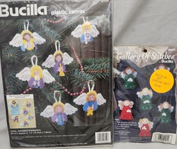 Vintage Set 2 Bucilla Craft Kits Angel Ornaments Magnets Plastic Canvas 6159 NEW - £11.86 GBP