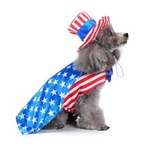 American USA Flag Pet Costume Cute Uniform Dress Up Cat Dog Cosplay Size- M - £6.56 GBP