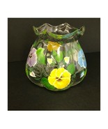 Thornberrys Glass Vase Hand Painted Pansies Scalloped Rim Spring Colors ... - £20.80 GBP