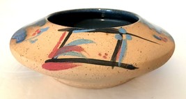 Studio Pottery Disc Shape Bowl / Candleholder Blue Tan Rust 2&quot;H 5&quot;W Signed EUC - £18.37 GBP