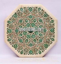 15&quot; Marble Top Coffee Table Malachite Inlay Stone Marquetry Halloween Gift H3178 - £449.12 GBP