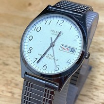 Vintage Helbros Mens Silver White Textured Dial Analog Quartz Watch~New Battery - £25.50 GBP