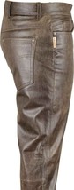 Men&#39;s Genuine Leather pants slim fit Casual Motorcycle hunting Jeans Brown. - $129.99