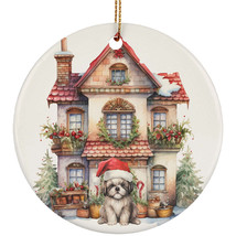 Shih Tzu Dog Santa Hat &amp; Vintage Home Christmas Ornament Ceramic Gift Tree Decor - £11.83 GBP