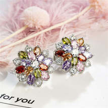 Green Crystal &amp; Cubic Zirconia Floral Stud Earring - £11.98 GBP