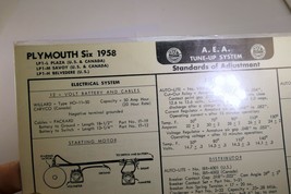 Plymouth Six 1958 LP1 L M H AEA Tune up System Specification Chart Sheet - $13.09