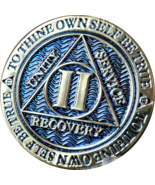 2 Year AA Medallion Reflex Dusty Blue Gold Plated Sobriety Chip Coin II Two - £7.82 GBP