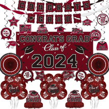 2024 Graduation Decorations Set Maroon Themed - Congrats Grad Banner, Class of 2 - £29.06 GBP