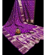  Dola Silk Bandhej Saree, All Over Zari,Kanchi Weaving Border Design  - $85.00