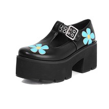 T Belt Buckle Heart Gothic Lolita Shoes For Women Patent Leather Black Platform  - £54.58 GBP