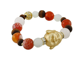 Zeckos Agate Beaded Stretch Bracelet with Golden Buddha Bead - £11.10 GBP