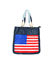 Patriotic USA Flag Chain Handle Shoulder Bag Purse Tote Bag Studs Expandable Zip - £19.34 GBP