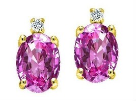 3.52 Carat 14K Yellow Gold Plated Over Silver Pink Sapphire Oval Stud Earrings - £33.46 GBP