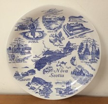 Vtg Wood &amp; Sons Blue White Nova Scotia Historic Landmarks Map Collectors Plate - £63.20 GBP