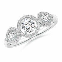 ANGARA Three Stone Round Diamond Ring with Pear-Shaped Side Halo - £1,519.01 GBP