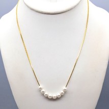 Vintage Gold Tone Slide Bib Necklace, Faux Pearls on Delicate Chain - £19.72 GBP