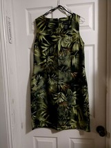 Women&#39;s Dress Hawaiian Green Leaf Print Sleeveless A-line by Scarlett Size 12 - £26.04 GBP