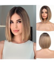HAIRCUBE Blonde Bob Wig Lace Front Short Bob Wig Heat-Resistant Fiber Perfectly - £17.19 GBP