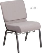 50x Gray Dot 21'' Wide Stack Church Chairs Silver Frame Book Rack 4” Sea... - $4,449.89+