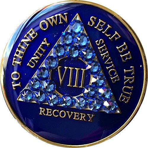 8 Year AA Medallion Sapphire Blue Crystal Tri-Plate Chip