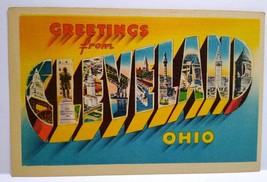 Greetings From Cleveland Ohio Large Big Letter City Postcard Linen Metropolitan  - £12.42 GBP