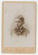 Antique Circa 1880s Cabinet Card Handsome Young Boy With Bow Tie Boston, MA - £7.49 GBP