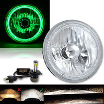 7&quot; Motorcycle Green Halo Angel Eye Headlight &amp; 20/40w 6000k LED Lamp Bul... - £58.93 GBP