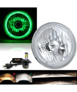 7&quot; Motorcycle Green Halo Angel Eye Headlight &amp; 20/40w 6000k LED Lamp Bul... - £58.63 GBP