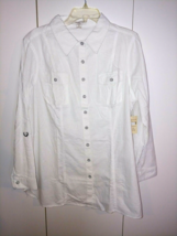Coldwater Creek Shaped Ladies LS/ROLL-UP White Button SHIRT-2X(20.22)-NWT-$79.99 - £29.88 GBP