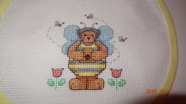 New Teddy Bear Bee Costume baby bib, Girl or Boy, Finished Cross Stitch Unisex - $18.51