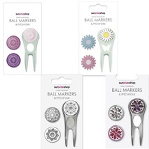 Surprizeshop Divot Tool and 3 Hand Enameled Golf Ball Markers Daisy Crys... - $15.96