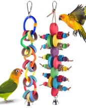 Bissap 2PCS Bird Chew Toys, Multicolored Bagel Cascade Bird Parrot Toy Biting P - £21.53 GBP