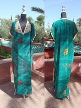 Chiffon GREEN Strandkaftan with Golden Embroidery, Moroccan beach cover ... - £98.55 GBP