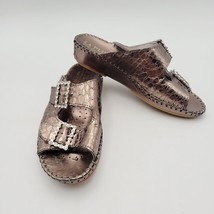 La Plume Leather Sandals Sz 36 Italy Metallic Bronze Rhinestone Buckle S... - $29.99