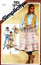 Misses Western Skirt, Pants, Shirt &amp; Vest Vtg 1980 Simplicity Pattern 9851 Sz 14 - £9.67 GBP