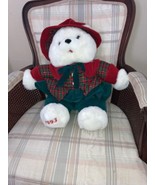 White Plush Teddy Bear K Mart 1993 20&quot; Christmas Plaid Dress Vintage - £9.59 GBP