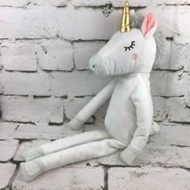 White Unicorn Plush Embroidered Closed Eyes Gold Horn Grippy Feet Soft Toy - $9.89