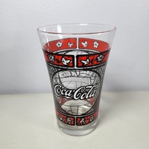 Coca Cola Glass Drinking Tumbler Red &amp; Black Stained Glass Pattern 8&quot; Tall - £8.54 GBP