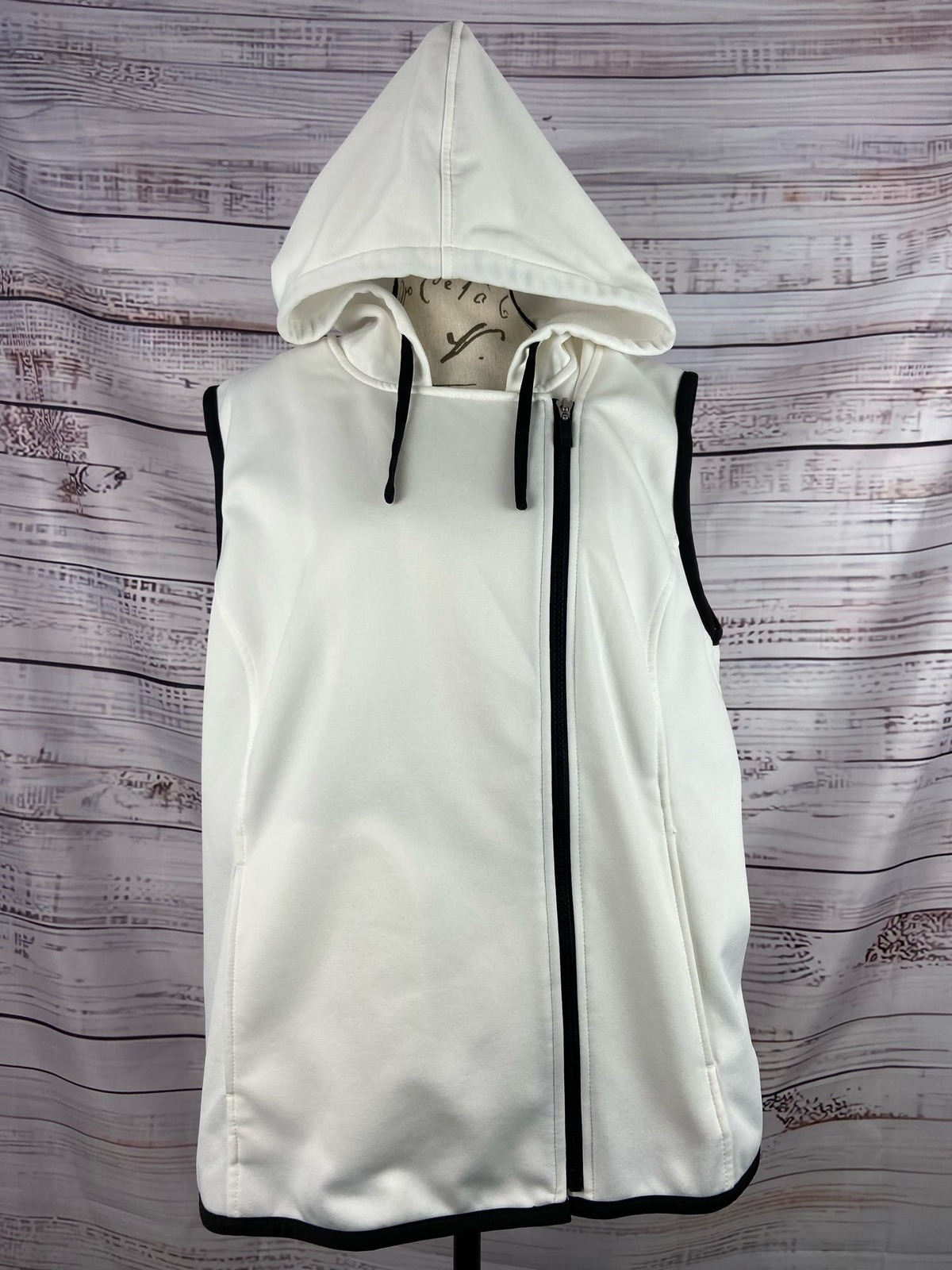 Primary image for Weekends by Chicos 3 Zip Up Moto Vest Womens XL Hooded Fleece Lined Pocket White