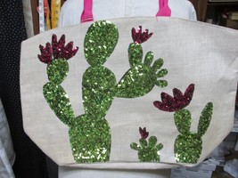 &quot;&quot;Cactus Sequin Design - Large Tote, Travel, Beach Bag&quot;&quot; - Nwt - Mud Pie - £10.46 GBP